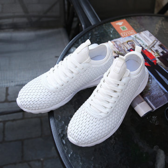 Large Size Men Light Weight Knitted Lace Up Sport Casual Shoes for Flats
