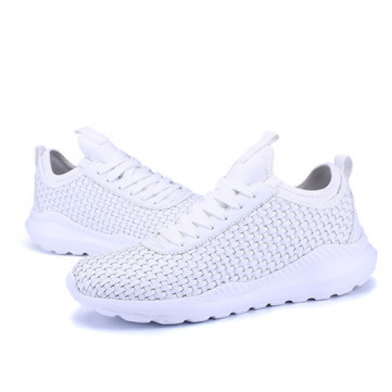 Large Size Men Light Weight Knitted Lace Up Sport Casual Shoes for Flats