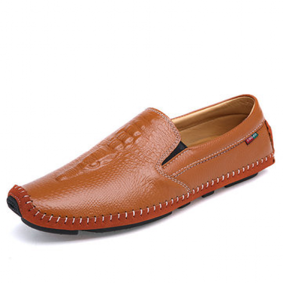 Men Delicate Sewing Crocodile Pattern Genuine Leather Casual Loafers for Flats