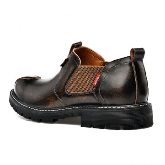 Men Cap Toe Elastic Slip On Slip Resistant Work Style Genuine Leather Shoes for Flats