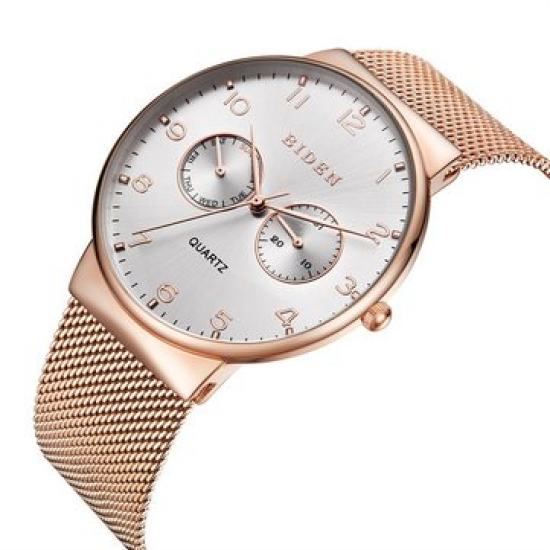 Ultra Thin Casual Style Men Wrist Watch Week Display Mesh Steel Quartz Watch for Men Watches