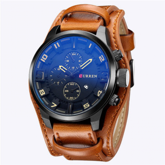 CURREN Sport Mens Watch Military Quartz Outdoor Big Dial Calendar Leather Watches for Men for Men Watches