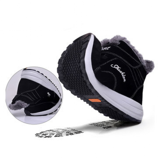 Men Hook Loop  Wool Fleece Fur Lining Hook Loop Ankle Boots for Boots