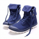 Men Canvas Button Folded Pure Color High Top Lace Up Casual Shoes for Flats