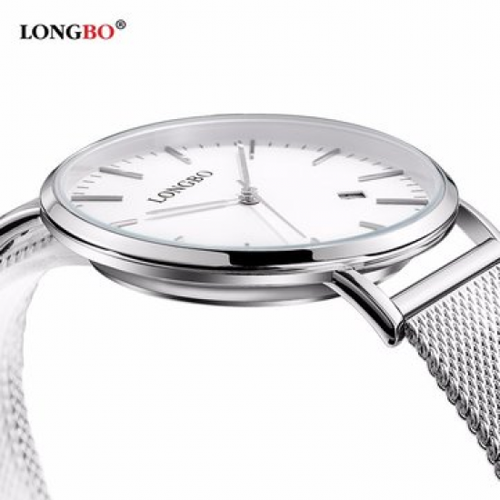 LONGBO Calendar Waterproof Couple Watch Weave Stainless Steel Mesh Ultra Thin Minimalist Watch for Couple Watches